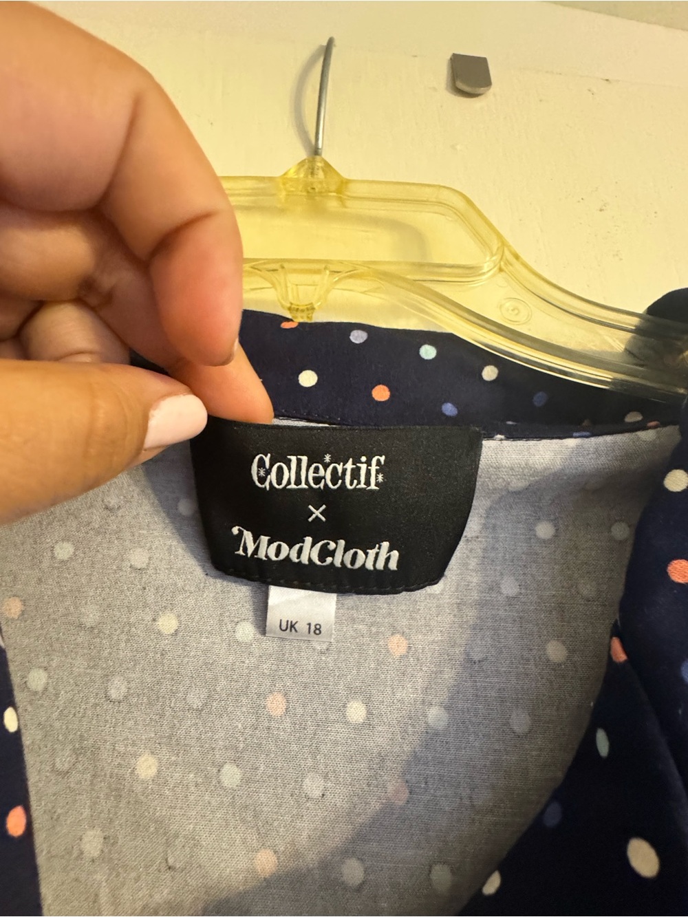 Collectif x ModCloth Navy Polka Dot Belted Button-Front Dress - Picture 4 of 5